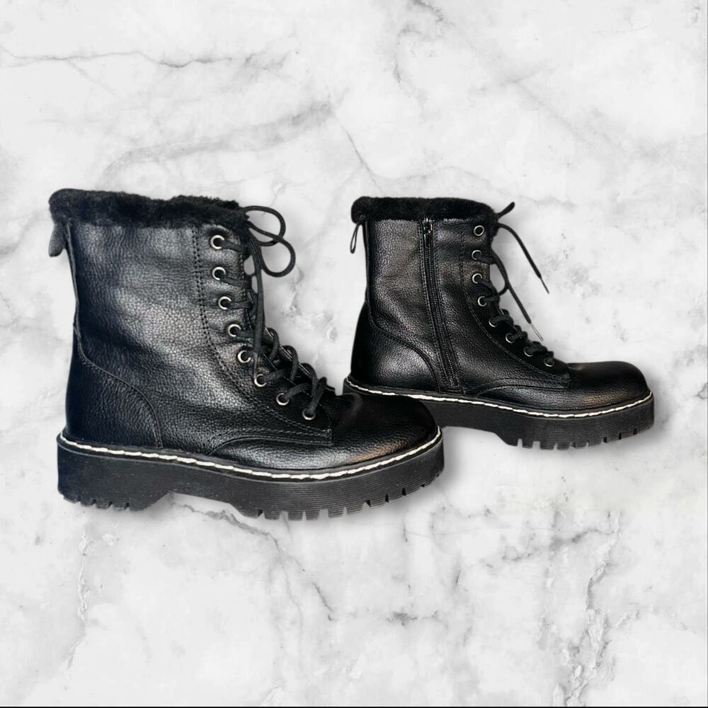 Sincerely Jules Happiness Black Faux Fur Lined Platform Boots Lace Up Zip - Picture 4 of 12